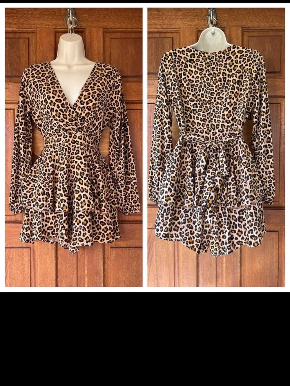 Leopard Print V-Neck Long Sleeve Romper - Brown Small - Picture 4 of 6